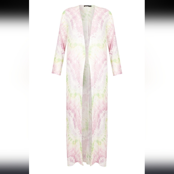 Boohoo Maxi Tie Dye Kimono Neon Colors Sheer Small EUC - Picture 11 of 12